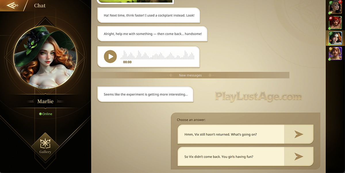 Maiden Chat with voice message and reply choices